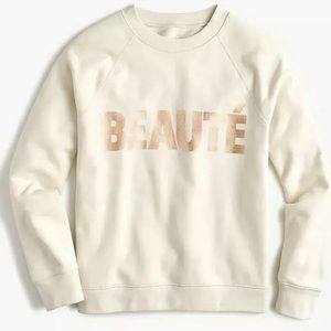 NWT J.Crew Crewneck Beaute Beauty Rose Gold Foil Pullover Sweatshirt Size L